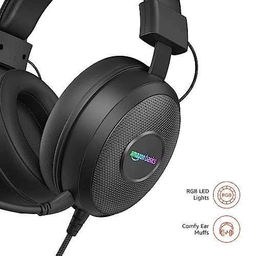 Amazon Basics Wired Over Ear Gaming Headphones mic for PC, Laptop | Static RGB | (Black) Amazon Basics Wired Over Ear Gaming Headphones mic for PC, Laptop | Static RGB | (Black)