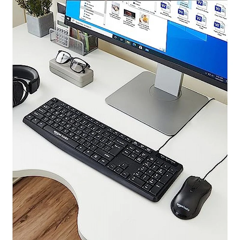 Amazon Basics Wired Keyboard and Mouse Combo l 1200 DPI l for Windows, Mac OS Computer Amazon Basics Wired Keyboard and Mouse Combo l 1200 DPI l for Windows, Mac OS Computer