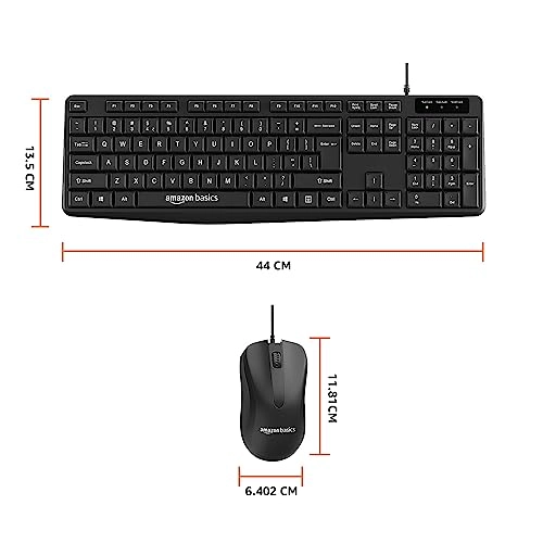 Amazon Basics Wired Keyboard and Mouse Combo l 1200 DPI l for Windows, Mac OS Computer