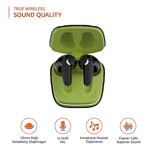 Amazon Basics True Wireless in-Ear Earbuds with Mic, Touch Control, (Green and Black)