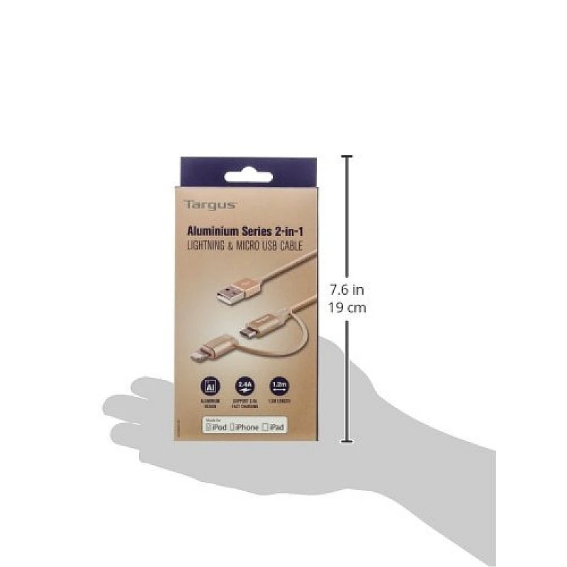 Targus ACC99507AP ALU Series 2-in-1 Lightning and Micro USB Cable (Gold) Targus ACC99507AP ALU Series 2-in-1 Lightning and Micro USB Cable (Gold)