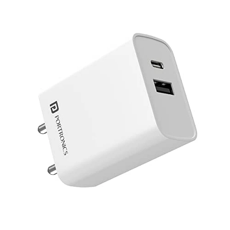 Portronics Adapto 70 33W Fast Wall Charging Adapter, Supports PPS Charging Via Type C Power Delivery & Mach USB Charger WHITE Portronics Adapto 70 33W Fast Wall Charging Adapter, Supports PPS Charging Via Type C Power Delivery & Mach USB Charger WHITE