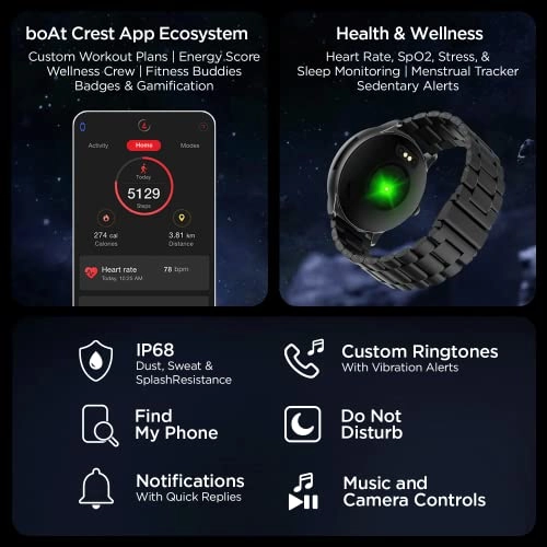 boAt Lunar Call Pro Smart Watch with 1.39 AMOLED Display BT Calling,DIY Watch Face Studio Charcoal Black