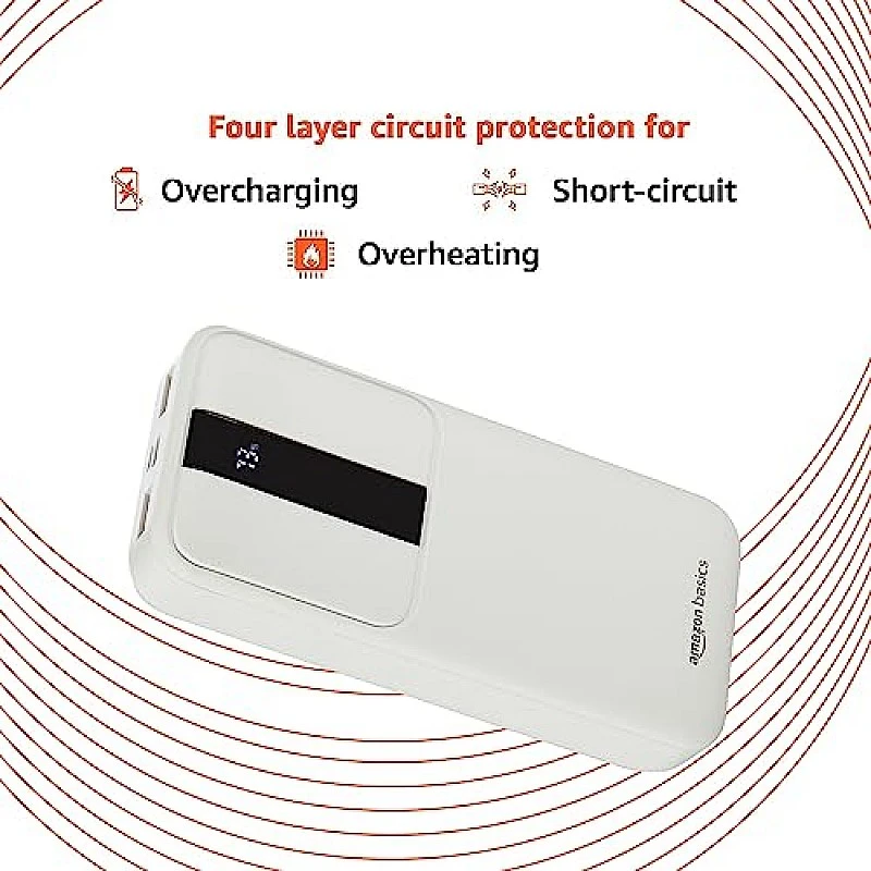 Amazon Basics 20000 mAh 22.5W Fast Charging Lithium Polymer Power Bank with Type C Cable Dual Input, Triple Output White Amazon Basics 20000 mAh 22.5W Fast Charging Lithium Polymer Power Bank with Type C Cable Dual Input, Triple Output White