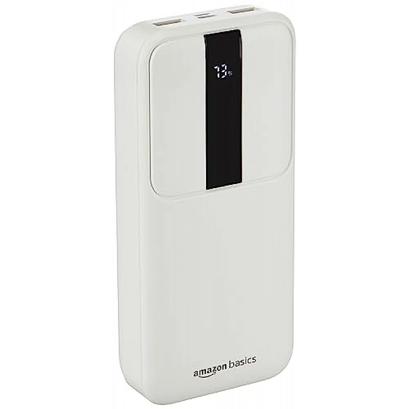Amazon Basics 20000 mAh 22.5W Fast Charging Lithium Polymer Power Bank with Type C Cable Dual Input, Triple Output White Amazon Basics 20000 mAh 22.5W Fast Charging Lithium Polymer Power Bank with Type C Cable Dual Input, Triple Output White