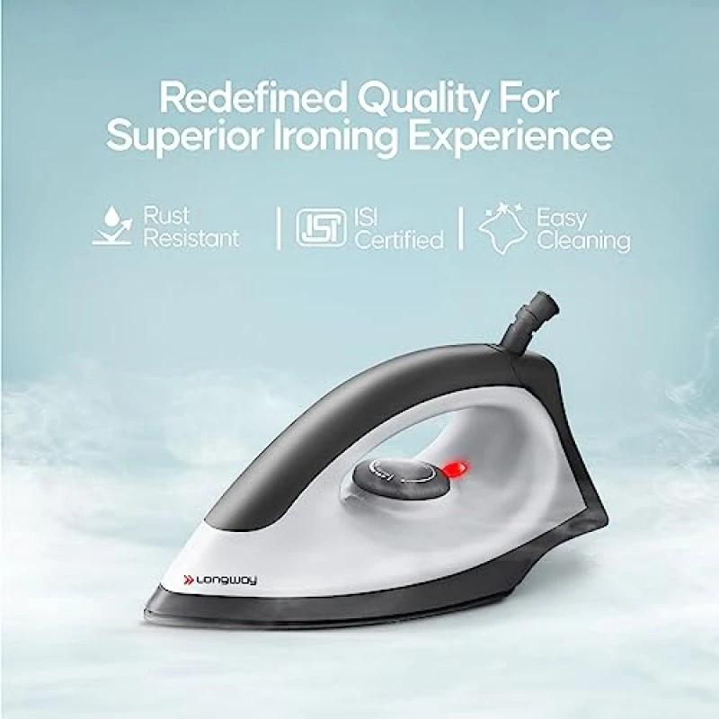 Longway Kwid Light Weight Non-Stick Teflon Coated Dry Iron, Electric Iron for Clothes (1100 Watt, Black) Longway Kwid Light Weight Non-Stick Teflon Coated Dry Iron, Electric Iron for Clothes (1100 Watt, Black)