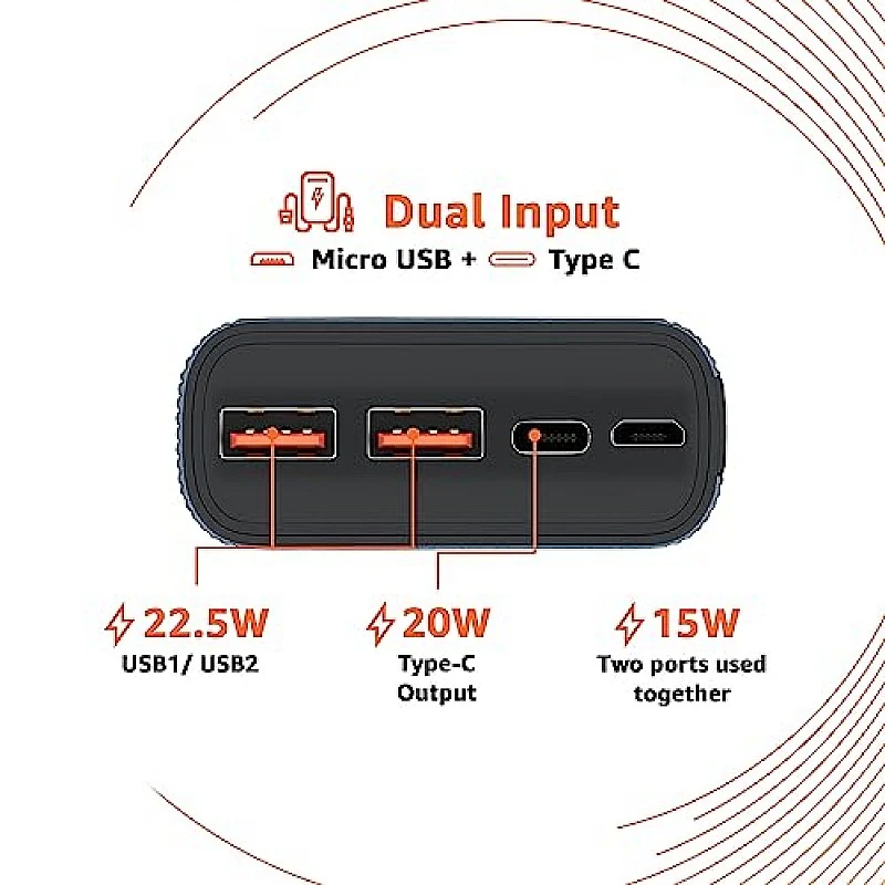 amazon basics 10000mAh 12W Lithium-Polymer Power Bank Dual Input, Dual Output Black amazon basics 10000mAh 12W Lithium-Polymer Power Bank Dual Input, Dual Output Black