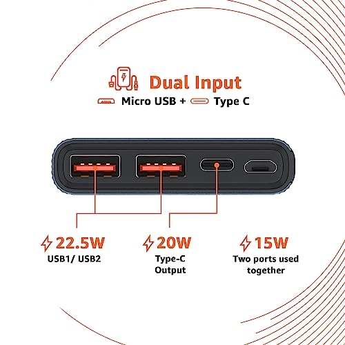 amazon basics 10000mAh 12W Lithium-Polymer Power Bank Dual Input, Dual Output Black amazon basics 10000mAh 12W Lithium-Polymer Power Bank Dual Input, Dual Output Black