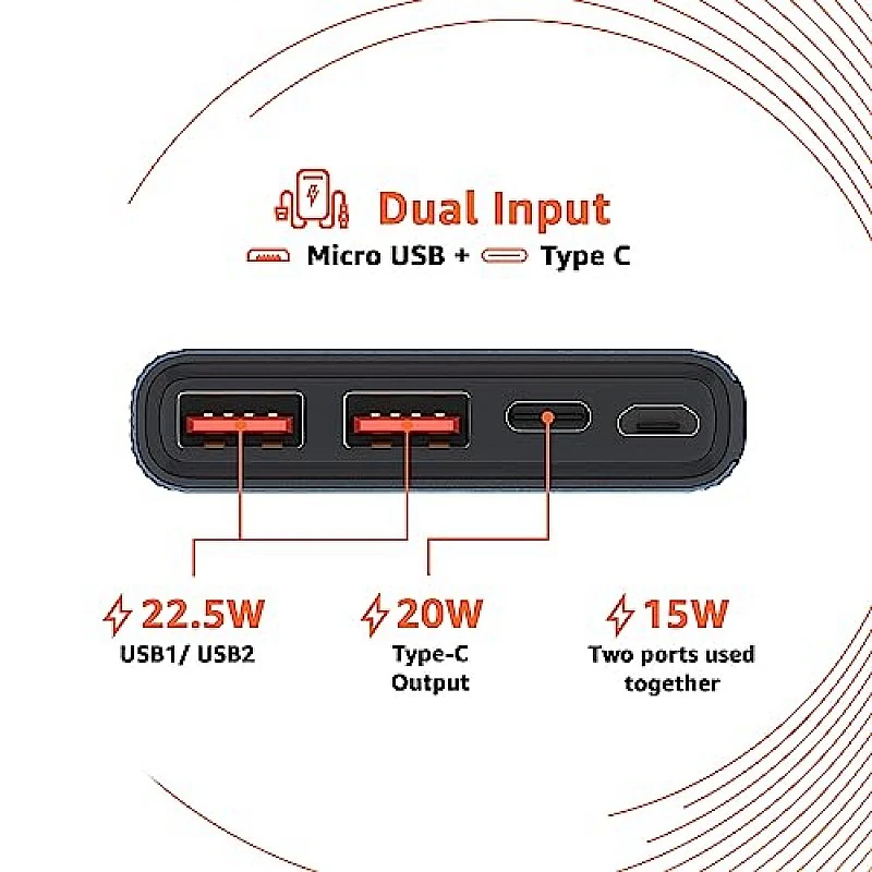 amazon basics 10000mAh 12W Lithium-Polymer Power Bank Dual Input, Dual Output Black amazon basics 10000mAh 12W Lithium-Polymer Power Bank Dual Input, Dual Output Black