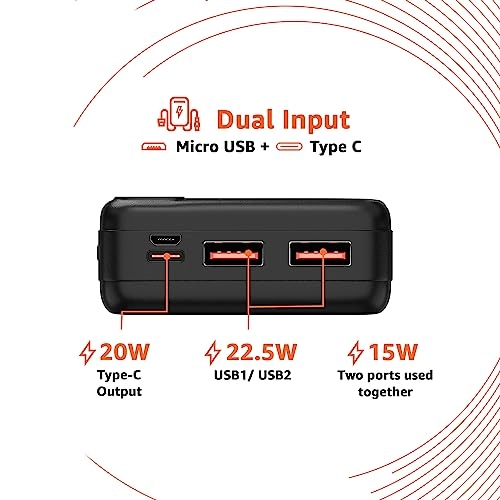 amazon basics 10000mAh 12W Lithium-Polymer Power Bank Dual Input, Dual Output Black amazon basics 10000mAh 12W Lithium-Polymer Power Bank Dual Input, Dual Output Black
