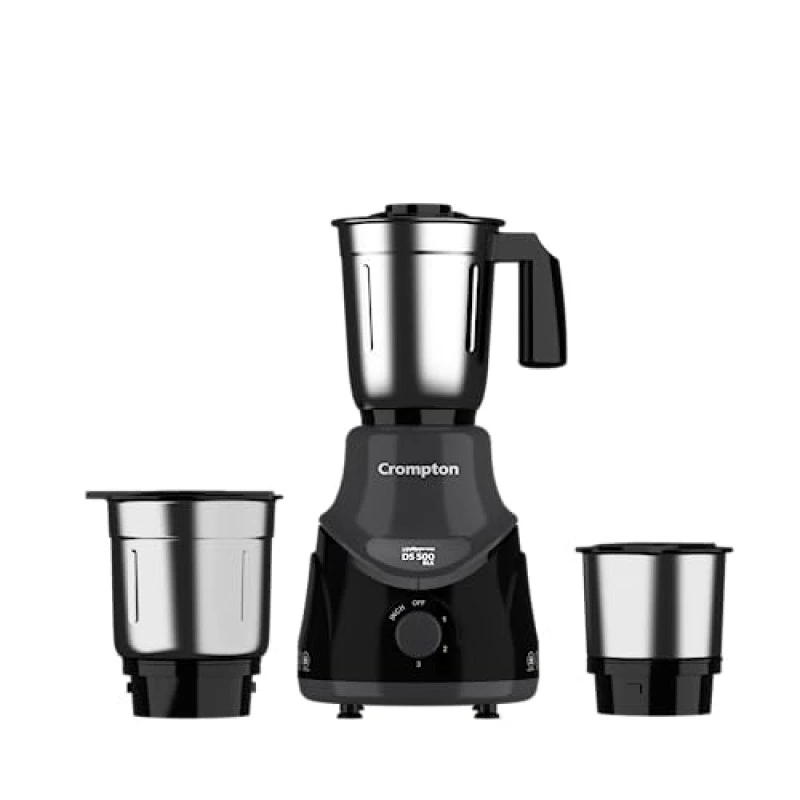 Crompton DS 500 BLK 500-Watt Mixer Grinder with Powertron Motor Motor Vent-X Technology (3 Stainless Steel Jars, Black Grey Crompton DS 500 BLK 500-Watt Mixer Grinder with Powertron Motor Motor Vent-X Technology (3 Stainless Steel Jars, Black Grey