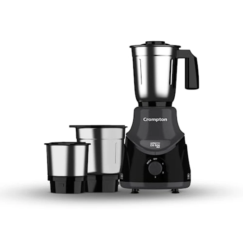 Crompton DS 500 BLK 500-Watt Mixer Grinder with Powertron Motor Motor Vent-X Technology (3 Stainless Steel Jars, Black Grey Crompton DS 500 BLK 500-Watt Mixer Grinder with Powertron Motor Motor Vent-X Technology (3 Stainless Steel Jars, Black Grey
