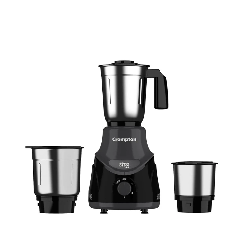 Crompton DS 500 BLK 500-Watt Mixer Grinder with Powertron Motor Motor Vent-X Technology (3 Stainless Steel Jars, Black Grey Crompton DS 500 BLK 500-Watt Mixer Grinder with Powertron Motor Motor Vent-X Technology (3 Stainless Steel Jars, Black Grey
