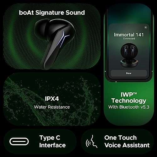 boAt Immortal 141 TWS Gaming in Ear Earbuds with Enx Tech,Up to 40 Hrs Playtime Beast Mode, Ipx4 (Black Sabre)