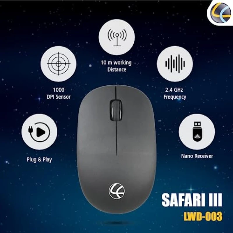 LAPCARE Safari 3 Wireless Optical Mouse with 2.4 Ghz 1000 DPI and Optical Sensor, Black LAPCARE Safari 3 Wireless Optical Mouse with 2.4 Ghz 1000 DPI and Optical Sensor, Black