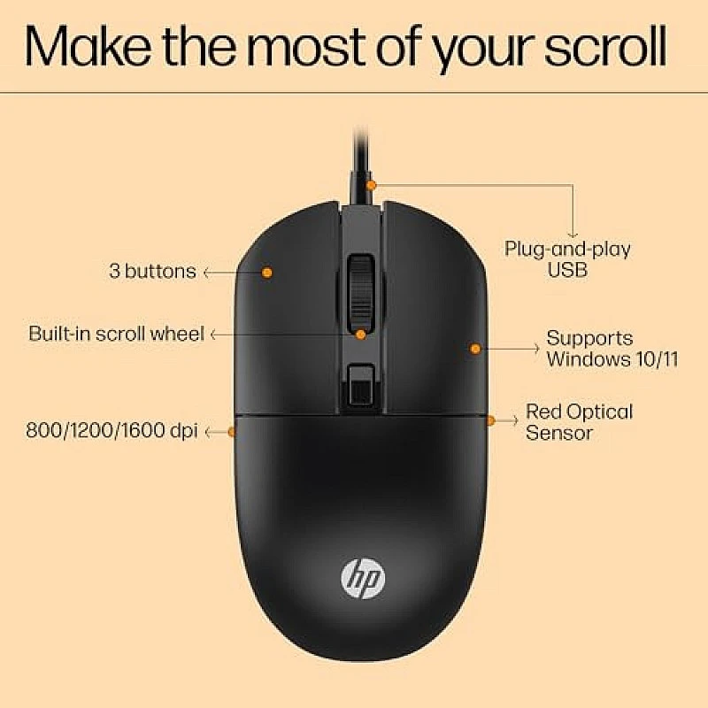 HP M070 Ergonomic Wired Mouse 1600 DPI with Adjustable DPI 1000-1200 3 Years Warranty HP M070 Ergonomic Wired Mouse 1600 DPI with Adjustable DPI 1000-1200 3 Years Warranty