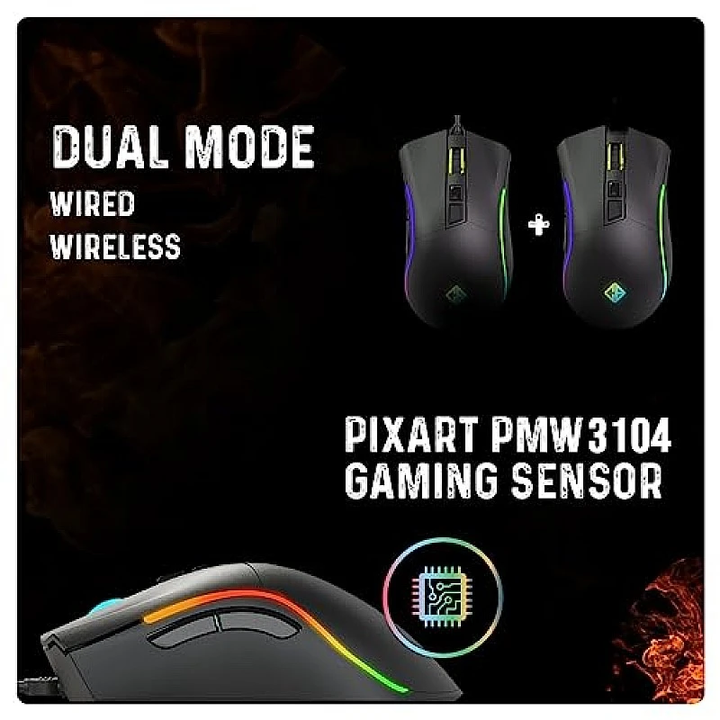 Cosmic Byte Hellfire RGB Wireless Gaming Mouse, Dual Mode, 8000 DPI, 500Hz Polling, Pixart 3104 Sensor (Black) Cosmic Byte Hellfire RGB Wireless Gaming Mouse, Dual Mode, 8000 DPI, 500Hz Polling, Pixart 3104 Sensor (Black)