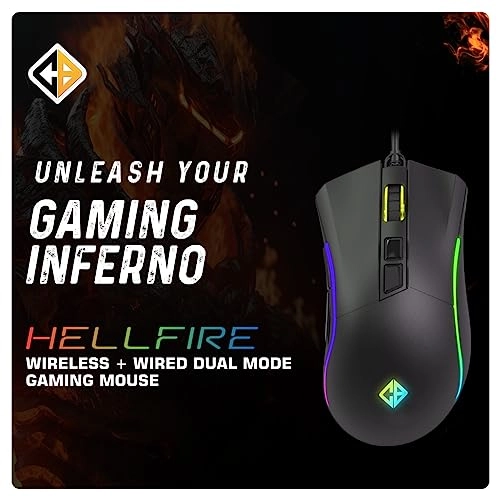 Cosmic Byte Hellfire RGB Wireless Gaming Mouse, Dual Mode, 8000 DPI, 500Hz Polling, Pixart 3104 Sensor (Black)