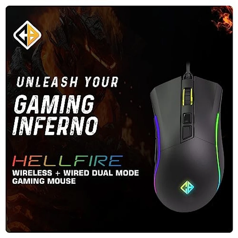 Cosmic Byte Hellfire RGB Wireless Gaming Mouse, Dual Mode, 8000 DPI, 500Hz Polling, Pixart 3104 Sensor (Black) Cosmic Byte Hellfire RGB Wireless Gaming Mouse, Dual Mode, 8000 DPI, 500Hz Polling, Pixart 3104 Sensor (Black)