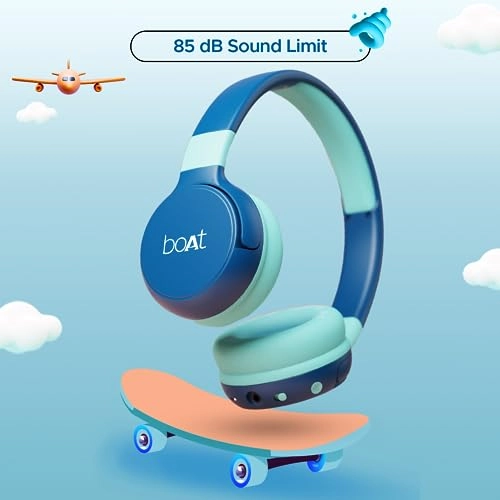 boAt Rockid Rush Wireless Headphones for Kids with Up to 10 hrs Playtime, 30mm Tuned Drivers, Bluetooth (Aqua)