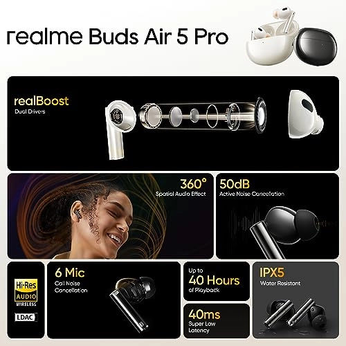 realme Buds Air 5 Pro Truly Wireless in-Ear Earbuds with 50dB ANC Upto 40Hrs Battery Sunrise Beige realme Buds Air 5 Pro Truly Wireless in-Ear Earbuds with 50dB ANC Upto 40Hrs Battery Sunrise Beige