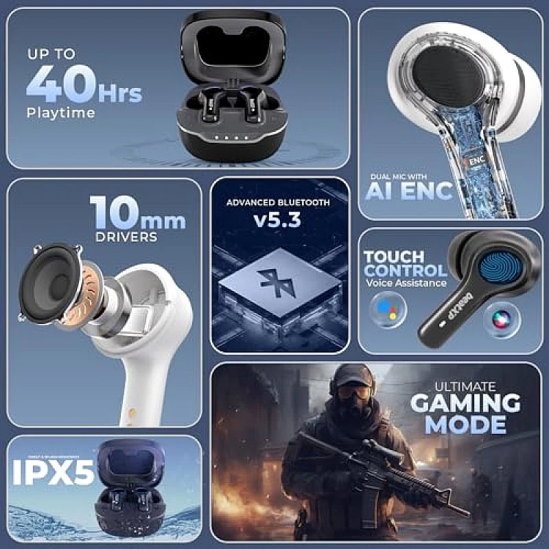 beatXP Pulse XPods Bluetooth True Wireless Ear buds with 40H Playtime Low Latency for Gaming Mode Black beatXP Pulse XPods Bluetooth True Wireless Ear buds with 40H Playtime Low Latency for Gaming Mode Black