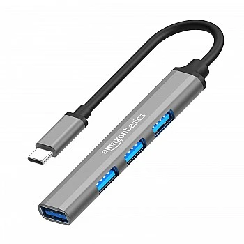 Amazon Basics 4-in-1 Hub Multiport Adapter, USB Type-C with Aluminium Shell