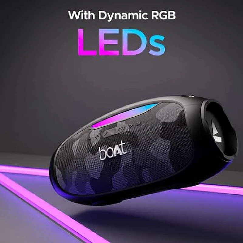 boAt Stone 1800 Bluetooth Speaker with 90 W RMS Sound, RGB LEDs, EQ Modes Camo Black boAt Stone 1800 Bluetooth Speaker with 90 W RMS Sound, RGB LEDs, EQ Modes Camo Black
