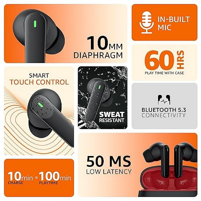 Amazon Basics True Wireless in-Ear Earbuds with Mic, Low-Latency (Black) Amazon Basics True Wireless in-Ear Earbuds with Mic, Low-Latency (Black)