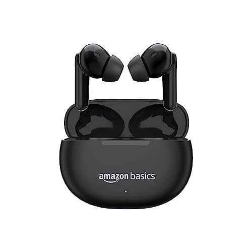 Amazon Basics True Wireless in-Ear Earbuds with Mic, Touch Control, IPX5 Water (Black)