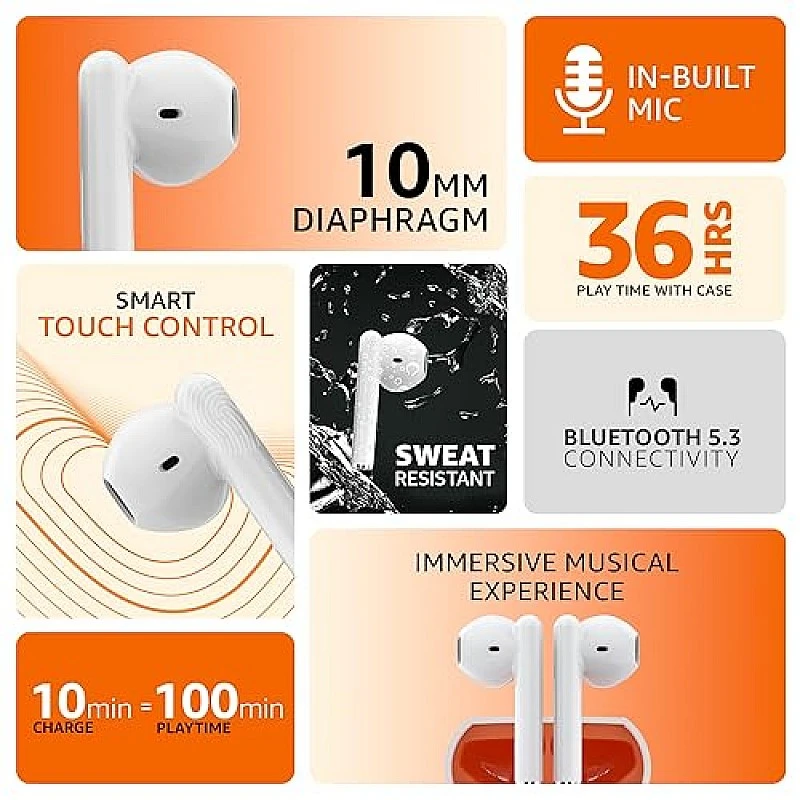 Amazon basics True Wireless in-Ear Earbuds with Mic White Amazon basics True Wireless in-Ear Earbuds with Mic White