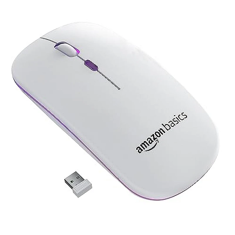 Amazon Basics Rechargeable Wireless Mouse with RGB LED Backlit 1600 DPI Ergonomic Mouse for Laptop, PC Amazon Basics Rechargeable Wireless Mouse with RGB LED Backlit 1600 DPI Ergonomic Mouse for Laptop, PC