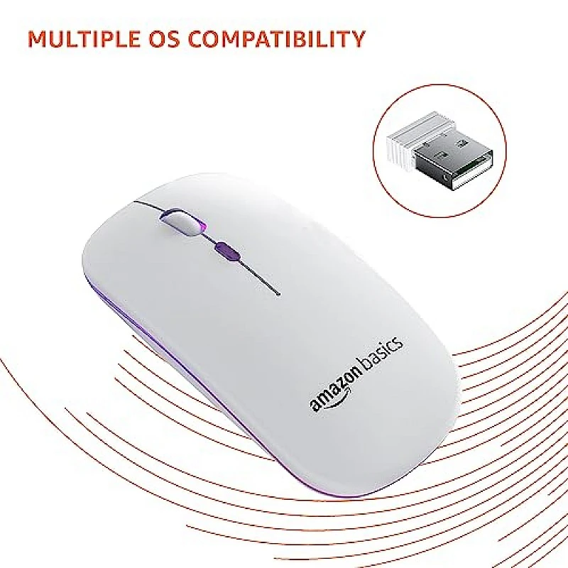 Amazon Basics Rechargeable Wireless Mouse with RGB LED Backlit 1600 DPI Ergonomic Mouse for Laptop, PC Amazon Basics Rechargeable Wireless Mouse with RGB LED Backlit 1600 DPI Ergonomic Mouse for Laptop, PC