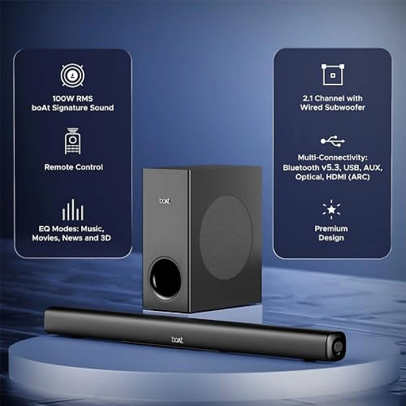 boAt Aavante Bar Rhythm Soundbar with 60W RMS Signature Sound, 2.0 Channel, Multi-Connectivity Modes Carbon Black boAt Aavante Bar Rhythm Soundbar with 60W RMS Signature Sound, 2.0 Channel, Multi-Connectivity Modes Carbon Black