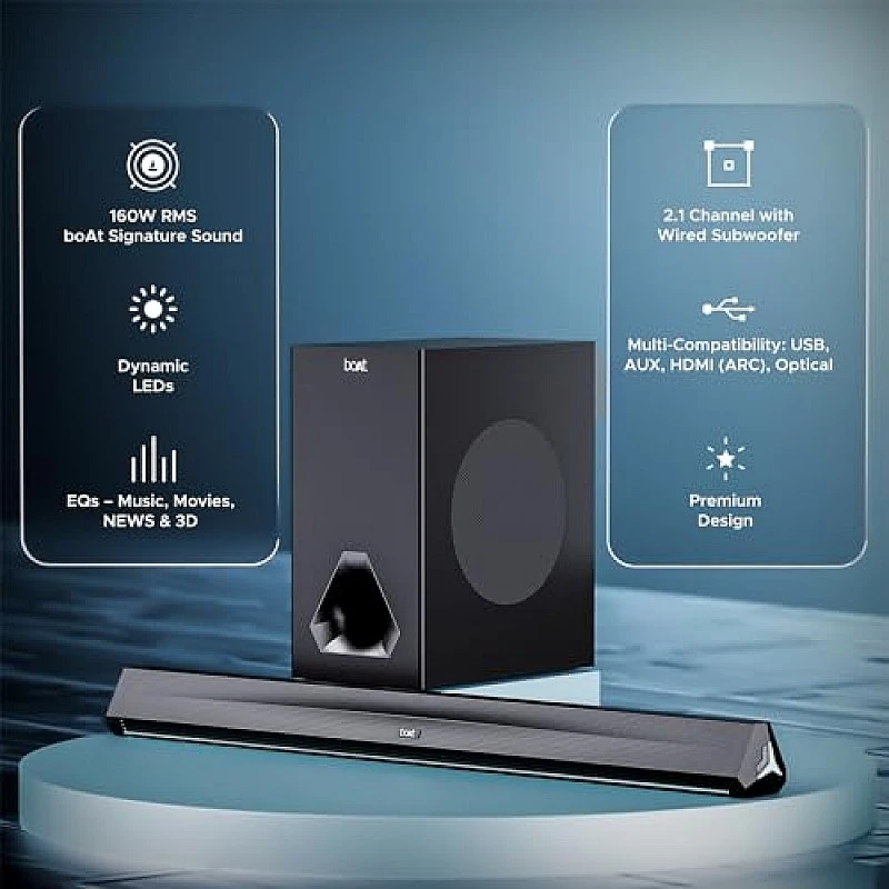 boAt Aavante Bar Rhythm Soundbar with 60W RMS Signature Sound, 2.0 Channel, Multi-Connectivity Modes Carbon Black boAt Aavante Bar Rhythm Soundbar with 60W RMS Signature Sound, 2.0 Channel, Multi-Connectivity Modes Carbon Black