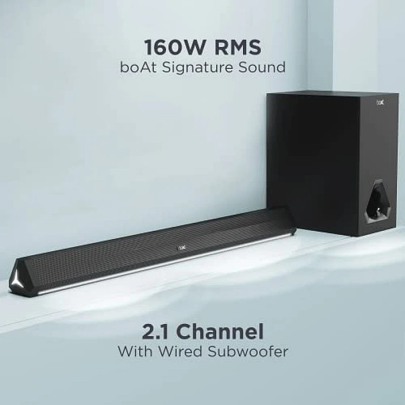 boAt Aavante Bar Rhythm Soundbar with 60W RMS Signature Sound, 2.0 Channel, Multi-Connectivity Modes Carbon Black boAt Aavante Bar Rhythm Soundbar with 60W RMS Signature Sound, 2.0 Channel, Multi-Connectivity Modes Carbon Black