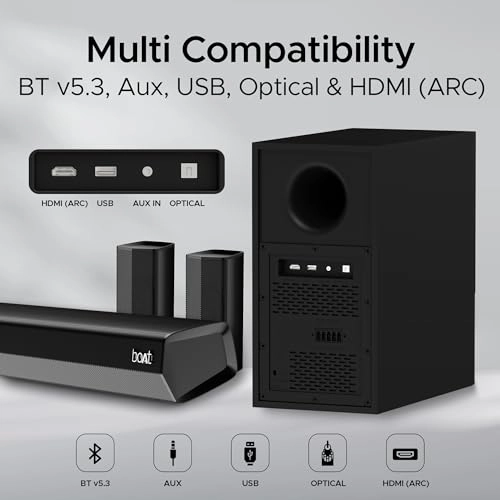 boAt Aavante Bar Rhythm Soundbar with 60W RMS Signature Sound, 2.0 Channel, Multi-Connectivity Modes Carbon Black