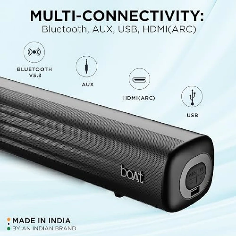 boAt Aavante Bar Rhythm Soundbar with 60W RMS Signature Sound, 2.0 Channel, Multi-Connectivity Modes Carbon Black boAt Aavante Bar Rhythm Soundbar with 60W RMS Signature Sound, 2.0 Channel, Multi-Connectivity Modes Carbon Black