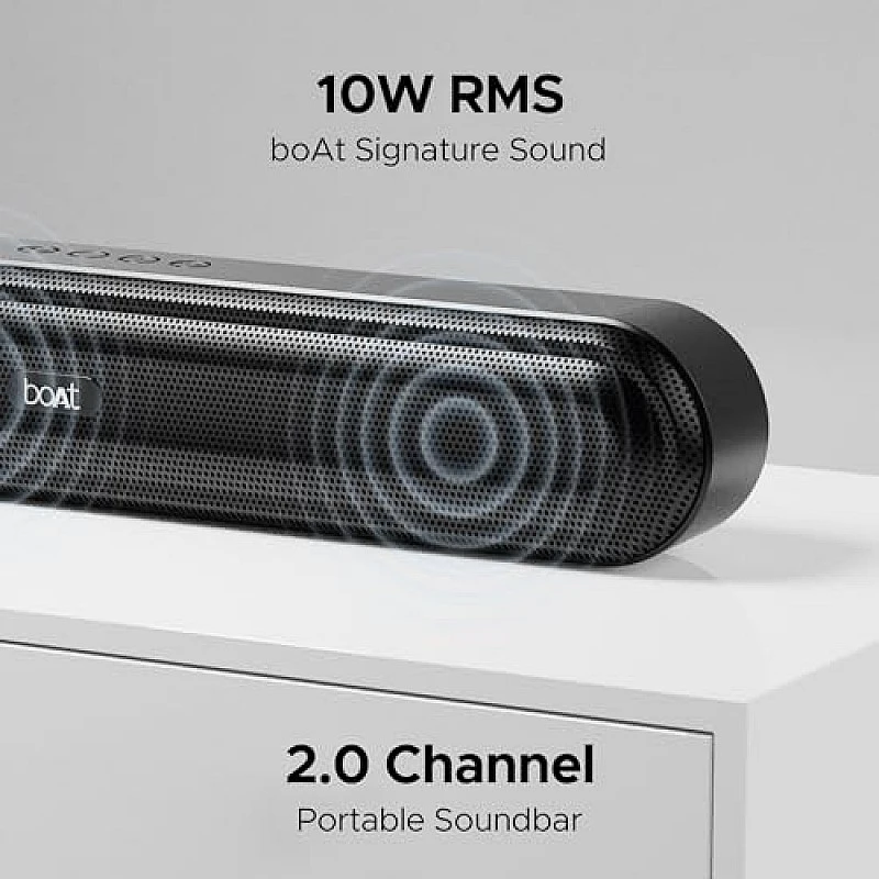 boAt Aavante Bar Rhythm Soundbar with 60W RMS Signature Sound, 2.0 Channel, Multi-Connectivity Modes Carbon Black boAt Aavante Bar Rhythm Soundbar with 60W RMS Signature Sound, 2.0 Channel, Multi-Connectivity Modes Carbon Black