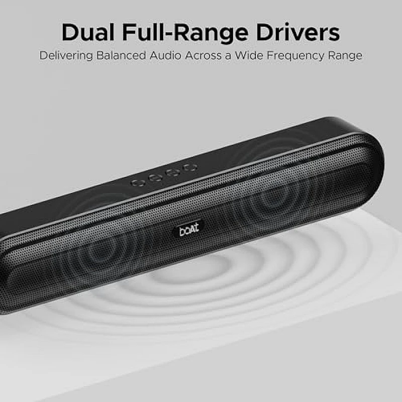 boAt Aavante Bar Rhythm Soundbar with 60W RMS Signature Sound, 2.0 Channel, Multi-Connectivity Modes Carbon Black boAt Aavante Bar Rhythm Soundbar with 60W RMS Signature Sound, 2.0 Channel, Multi-Connectivity Modes Carbon Black
