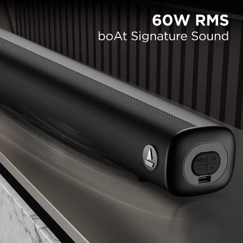 boAt Aavante Bar Rhythm Soundbar with 60W RMS Signature Sound, 2.0 Channel, Multi-Connectivity Modes Carbon Black boAt Aavante Bar Rhythm Soundbar with 60W RMS Signature Sound, 2.0 Channel, Multi-Connectivity Modes Carbon Black