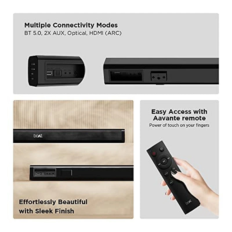 boAt Aavante Bar Rhythm Soundbar with 60W RMS Signature Sound, 2.0 Channel, Multi-Connectivity Modes Carbon Black boAt Aavante Bar Rhythm Soundbar with 60W RMS Signature Sound, 2.0 Channel, Multi-Connectivity Modes Carbon Black