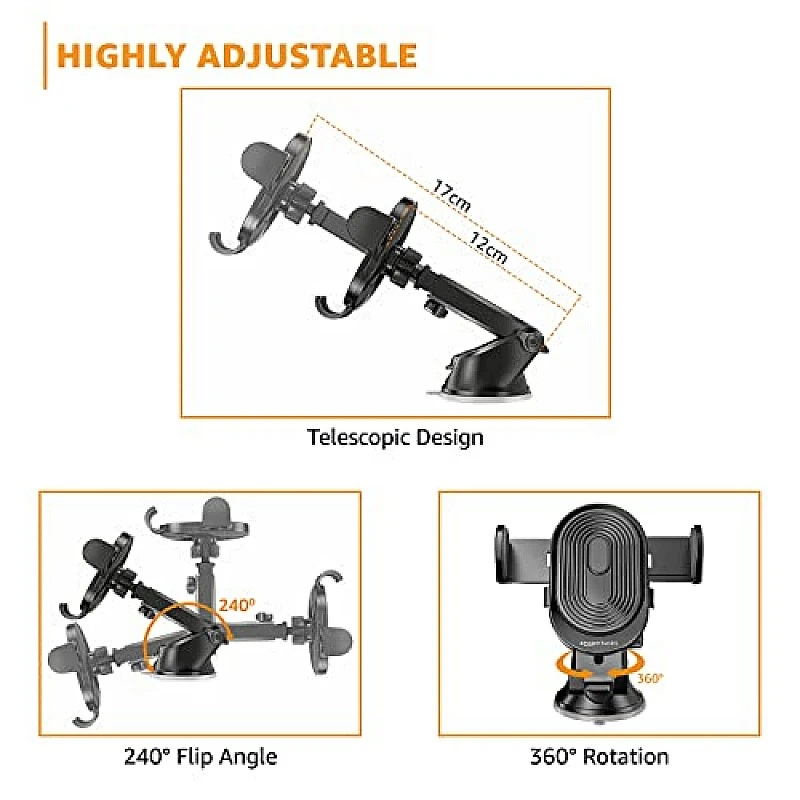 Amazon Basics Universal Car Mobile Holder for Dashboard with One Touch Mechanism- Expandable, (Black, Abs) Amazon Basics Universal Car Mobile Holder for Dashboard with One Touch Mechanism- Expandable, (Black, Abs)