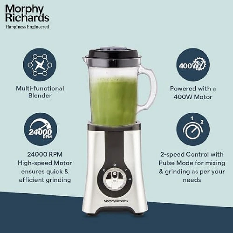 Morphy Richards 2 In 1 Blendmaster | 400W Powerful Motor | Grind, Mix, Blend Silver Black Morphy Richards 2 In 1 Blendmaster | 400W Powerful Motor | Grind, Mix, Blend Silver Black