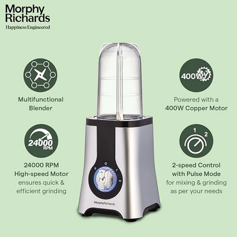 Morphy Richards 2 In 1 Blendmaster | 400W Powerful Motor | Grind, Mix, Blend Silver Black Morphy Richards 2 In 1 Blendmaster | 400W Powerful Motor | Grind, Mix, Blend Silver Black
