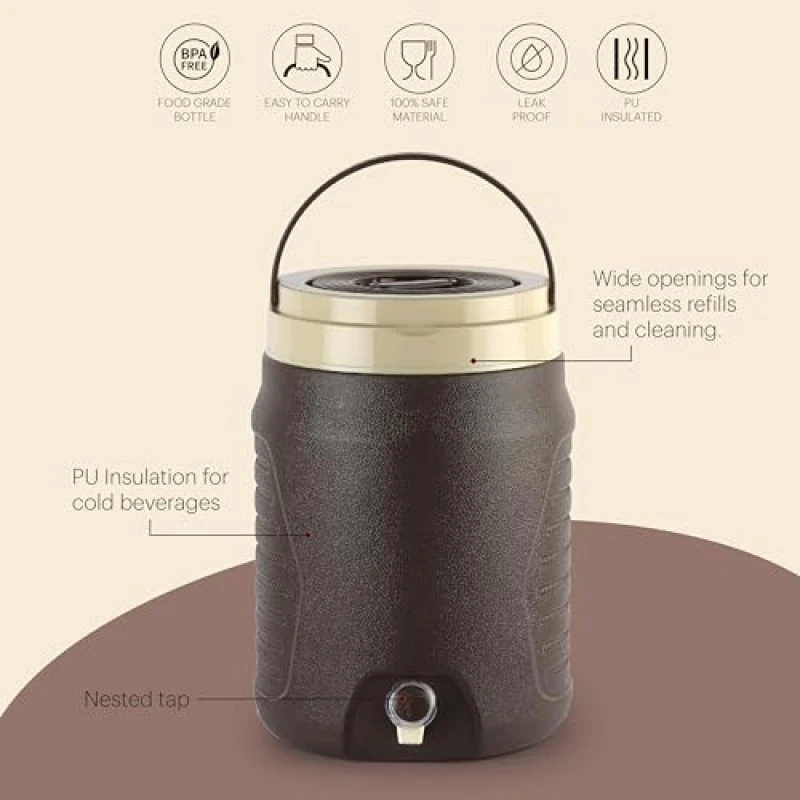 Cello Igloo 6L Insulated Water Jug, Stainless Steel Inner, Leak-Proof, Easy to Carry, Ideal for Travel, Picnic, Home, Office, Shop (Brown) Cello Igloo 6L Insulated Water Jug, Stainless Steel Inner, Leak-Proof, Easy to Carry, Ideal for Travel, Picnic, Home, Office, Shop (Brown)