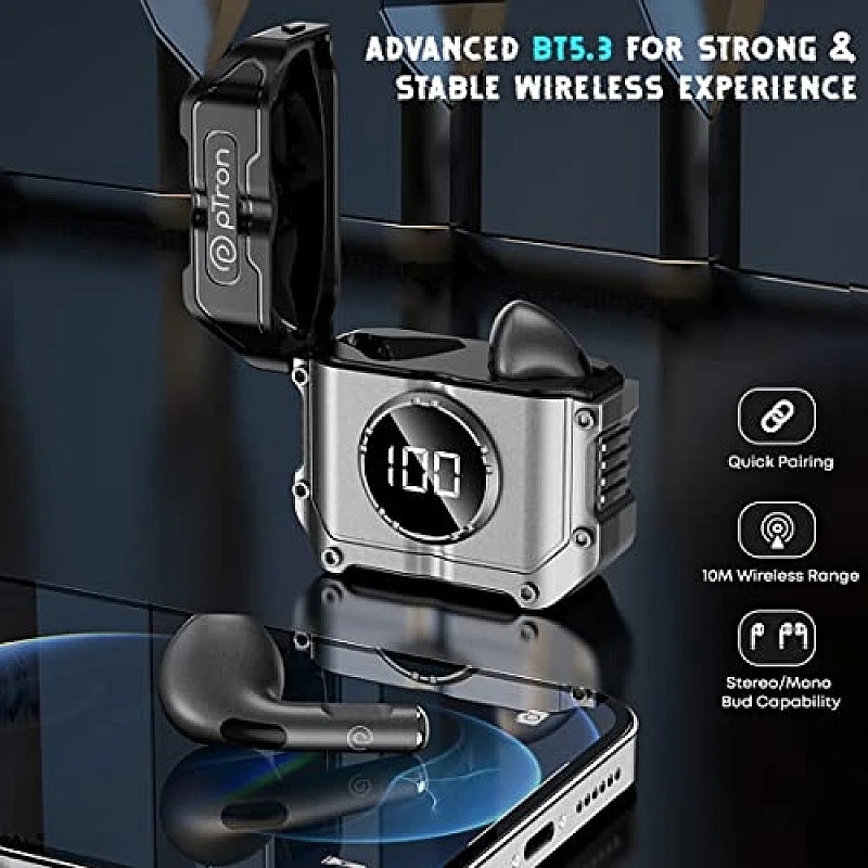 pTron Bassbuds Revv in-Ear TWS Earbuds with Mic, AI-ENC Calling, 50ms Low Latency 28Hrs Playtime Jet Black pTron Bassbuds Revv in-Ear TWS Earbuds with Mic, AI-ENC Calling, 50ms Low Latency 28Hrs Playtime Jet Black