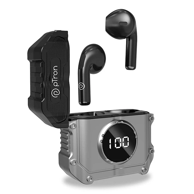 pTron Bassbuds Revv in-Ear TWS Earbuds with Mic, AI-ENC Calling, 50ms Low Latency 28Hrs Playtime Jet Black pTron Bassbuds Revv in-Ear TWS Earbuds with Mic, AI-ENC Calling, 50ms Low Latency 28Hrs Playtime Jet Black