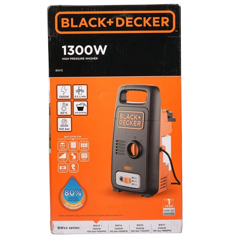 BLACK+DECKER BW15-IN 1500W 120 Bar, 390 L/hr Flow Rate Pressure Washer for Car wash and Home use (Red & Black) BLACK+DECKER BW15-IN 1500W 120 Bar, 390 L/hr Flow Rate Pressure Washer for Car wash and Home use (Red & Black)