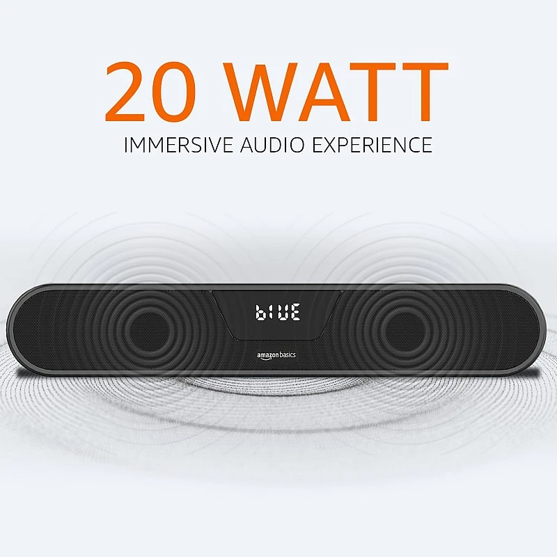 amazon basics 20W Bluetooth Soundbar Speaker with 2000mah Battery, BT v5.1, Aux, USB Port, LED Display and RGB Party Lights amazon basics 20W Bluetooth Soundbar Speaker with 2000mah Battery, BT v5.1, Aux, USB Port, LED Display and RGB Party Lights